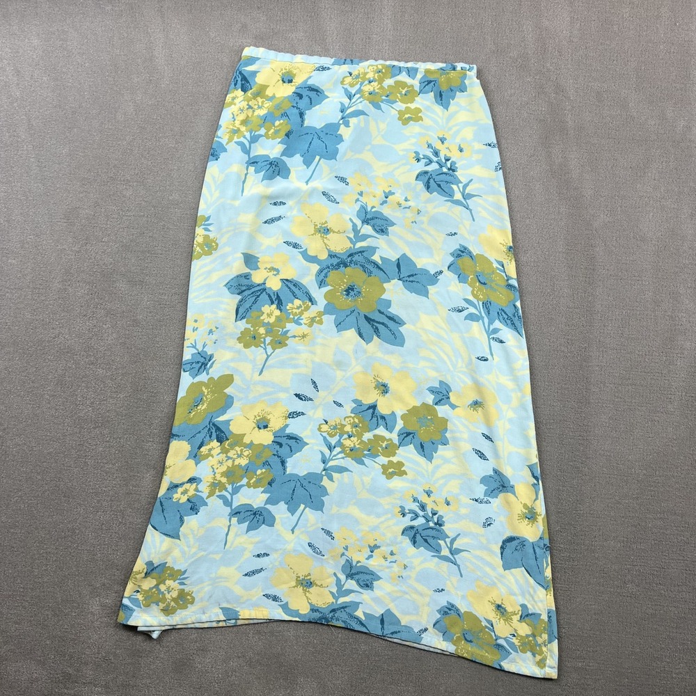 Melrose Studio Size 12 Womens Blue Floral Rayon Maxi Skirt Vintage USA Made